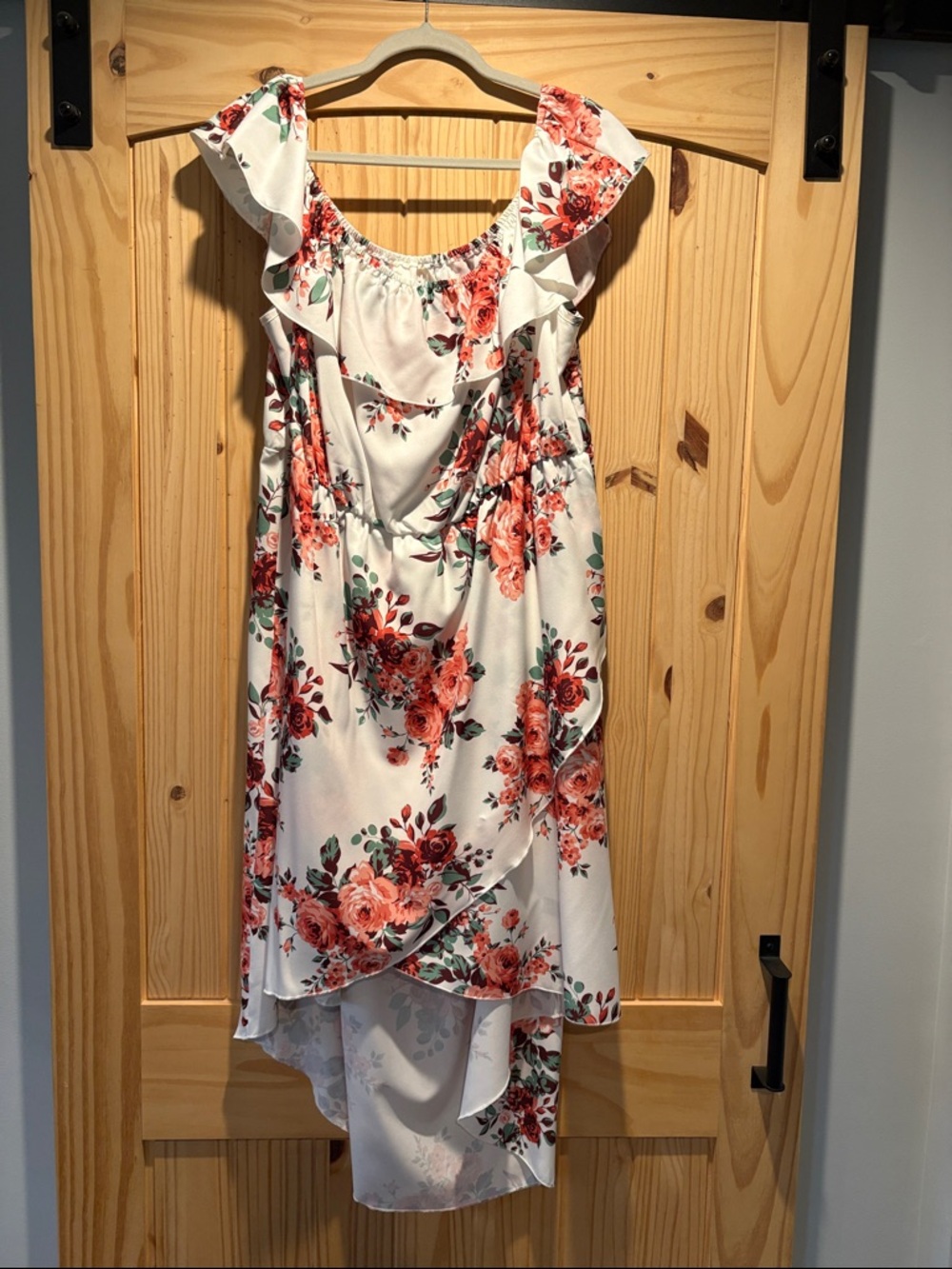SHEIN White Dress with Coral Rose Print